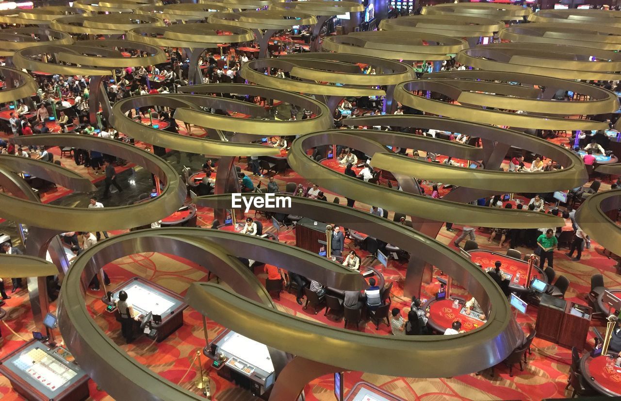 High angle view of people in casino