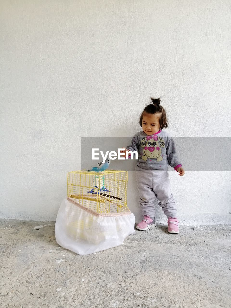 Full length of cute baby sitting on wall