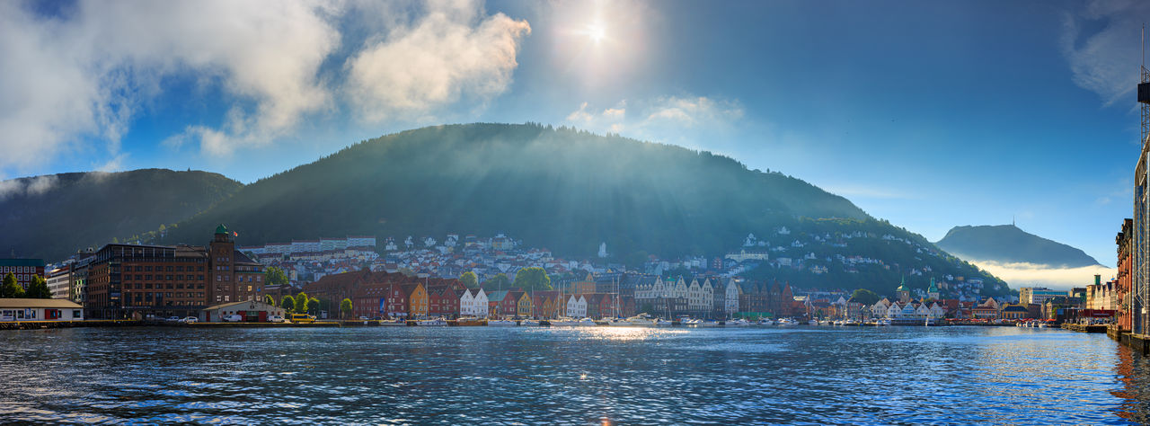 Panoramic view on a historic center bryggen, bergen, norway