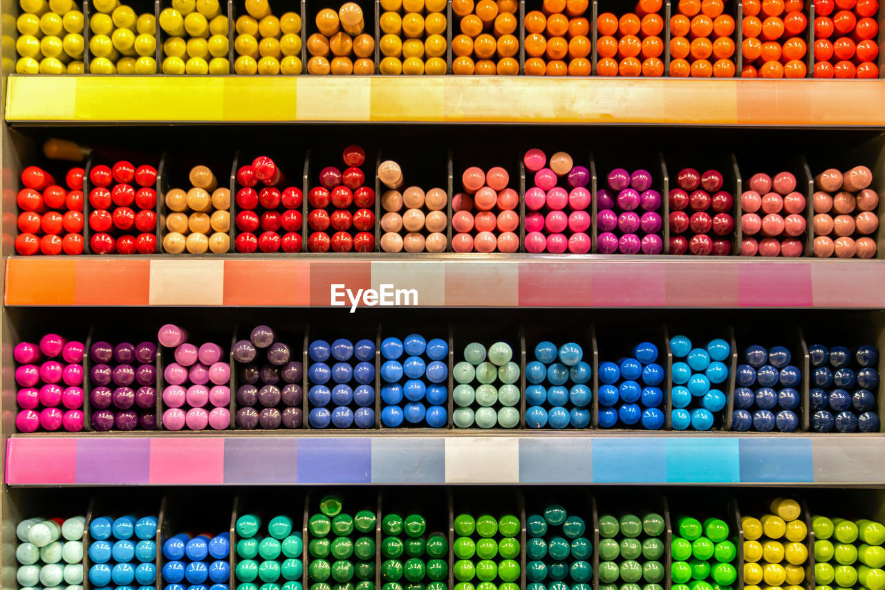 Full frame shot of multi colored balls at store