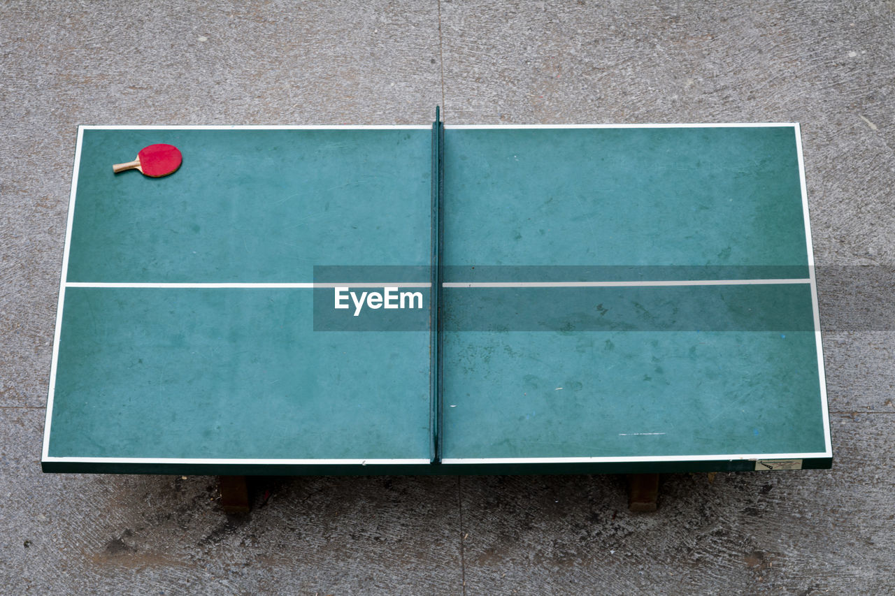 High angle view of table tennis table on street