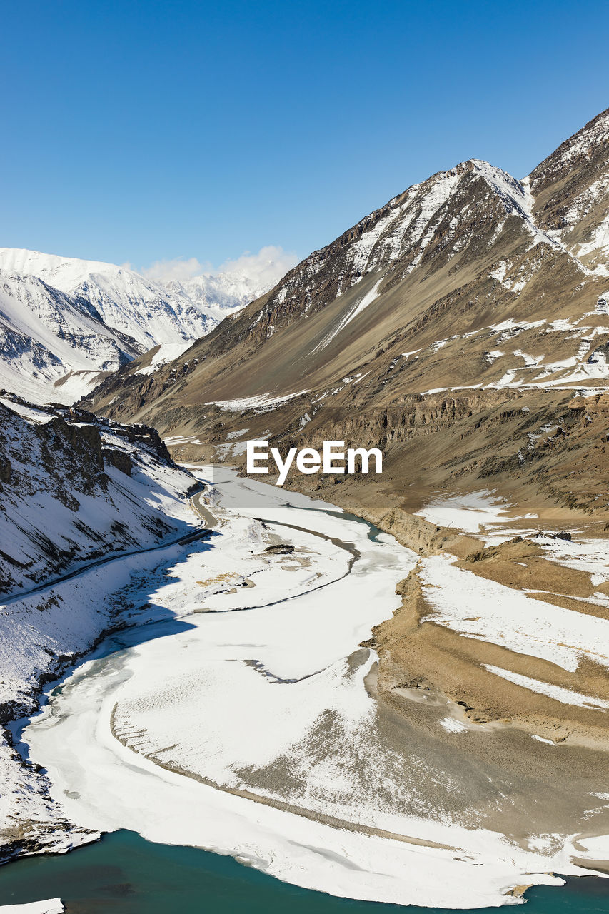 SNOWCAPPED MOUNTAINS AGAINST BLUE SKY
