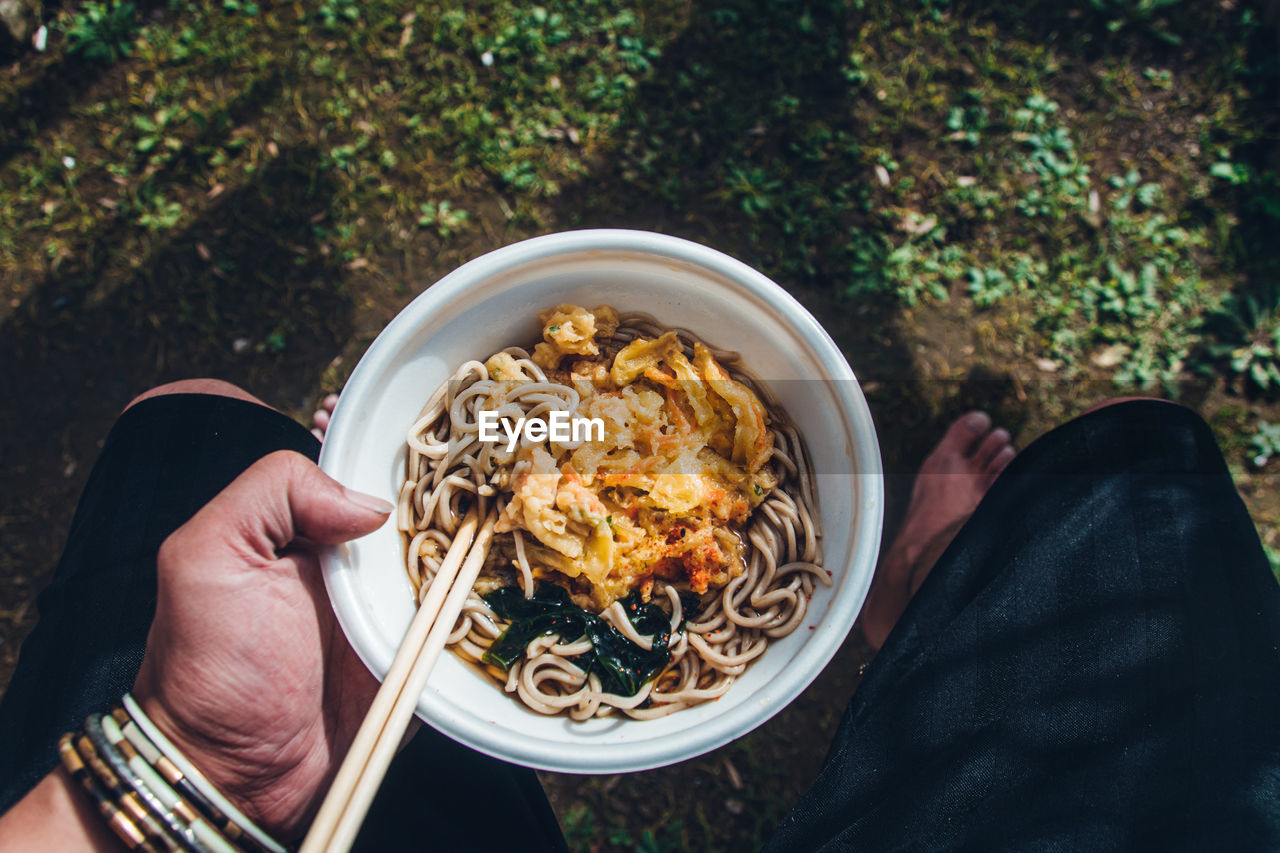 Eating soba noodles in the yard in japan / personal perspective