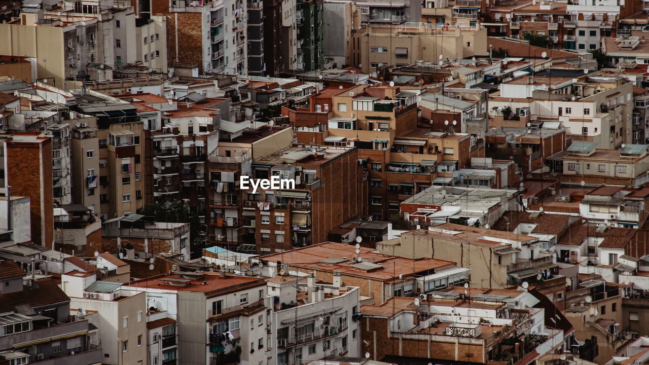 High angle view of houses in town