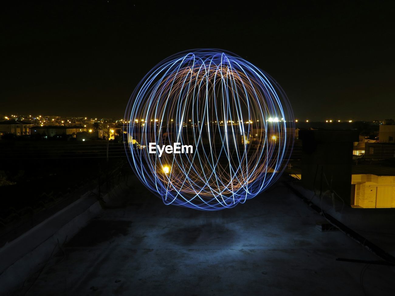 Light Painting On Building Terrace Against Id 73521416