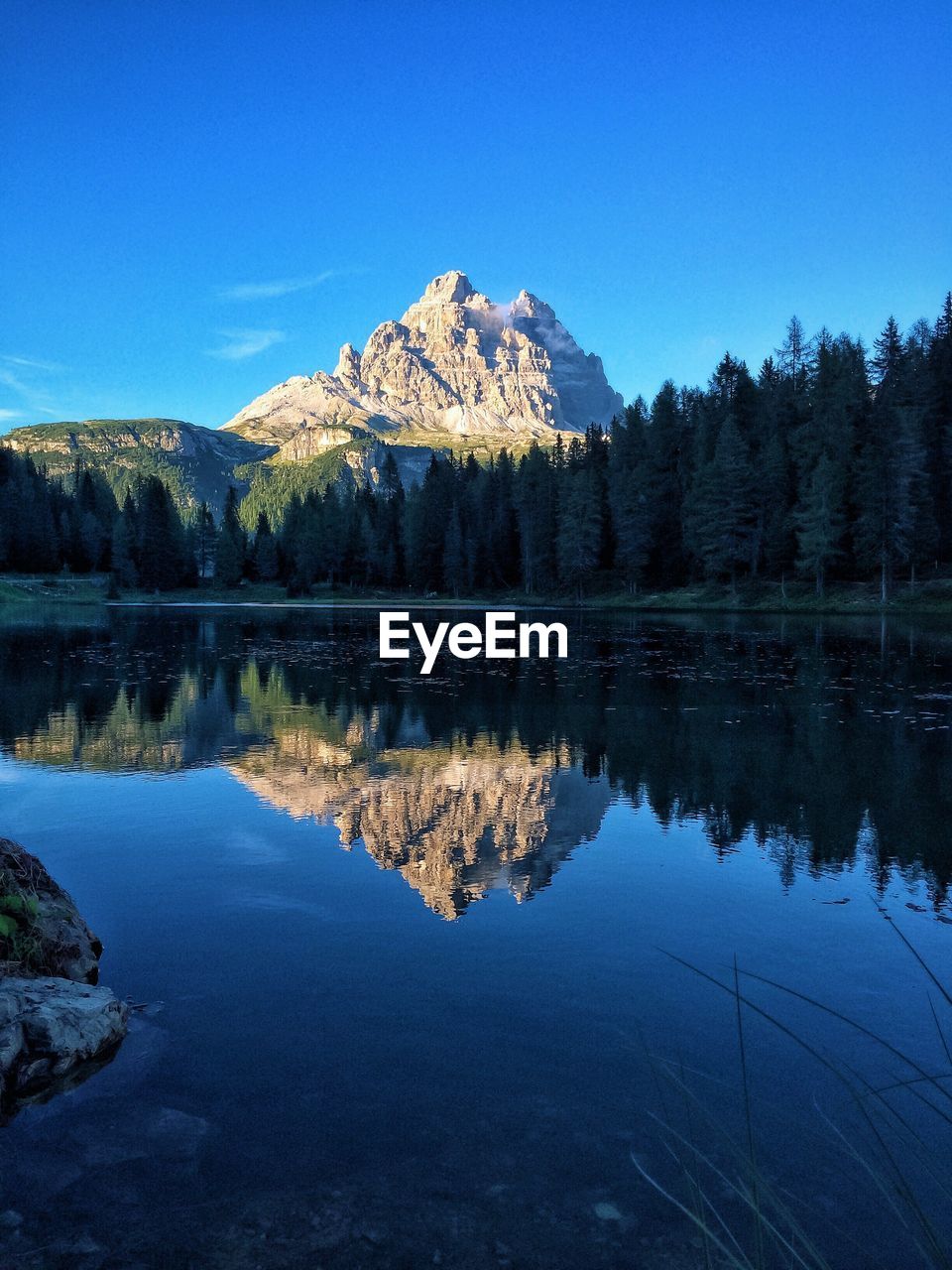 Scenic view of mountain reflection in lago d antorno