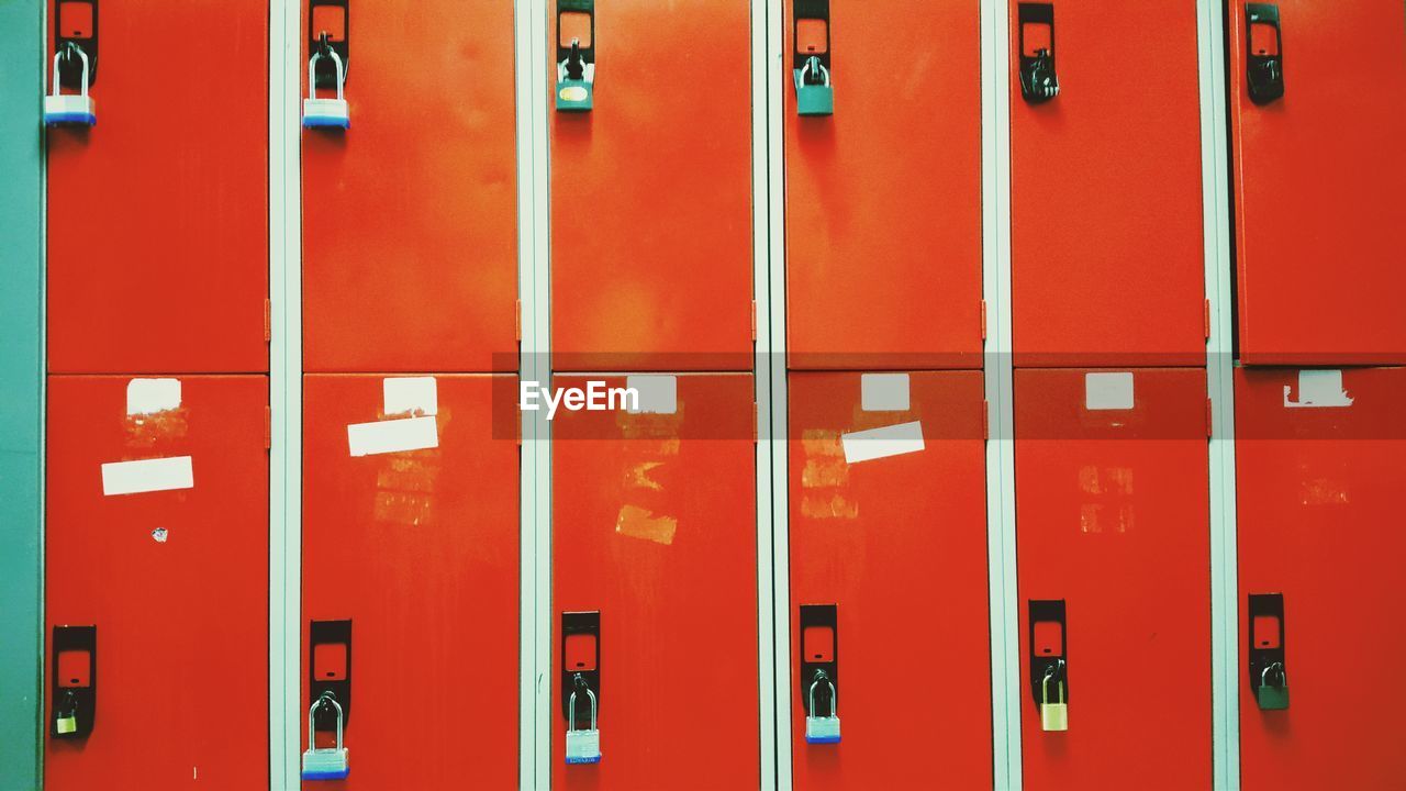Red lockers in room