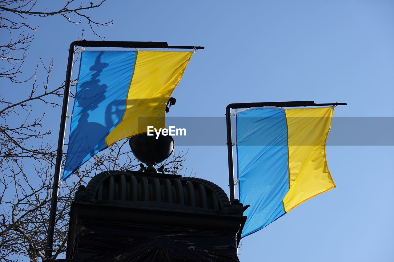 Two vertical flags of ukraine