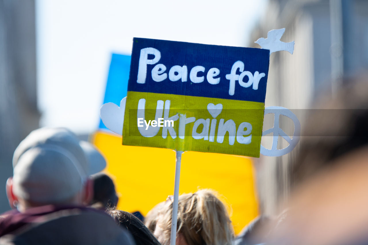 Protest banner at peace demonstration in hamburg