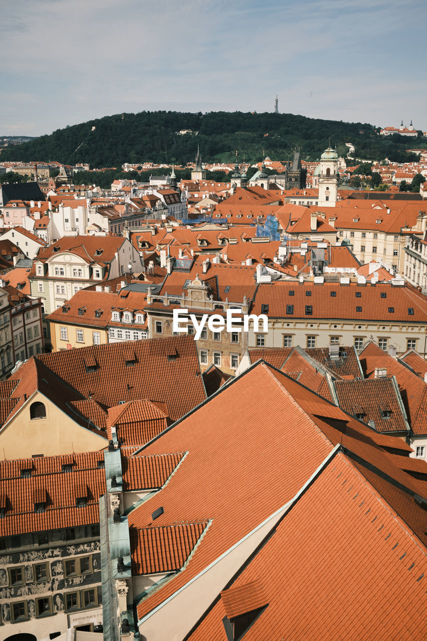 High angle view of townscape, prague