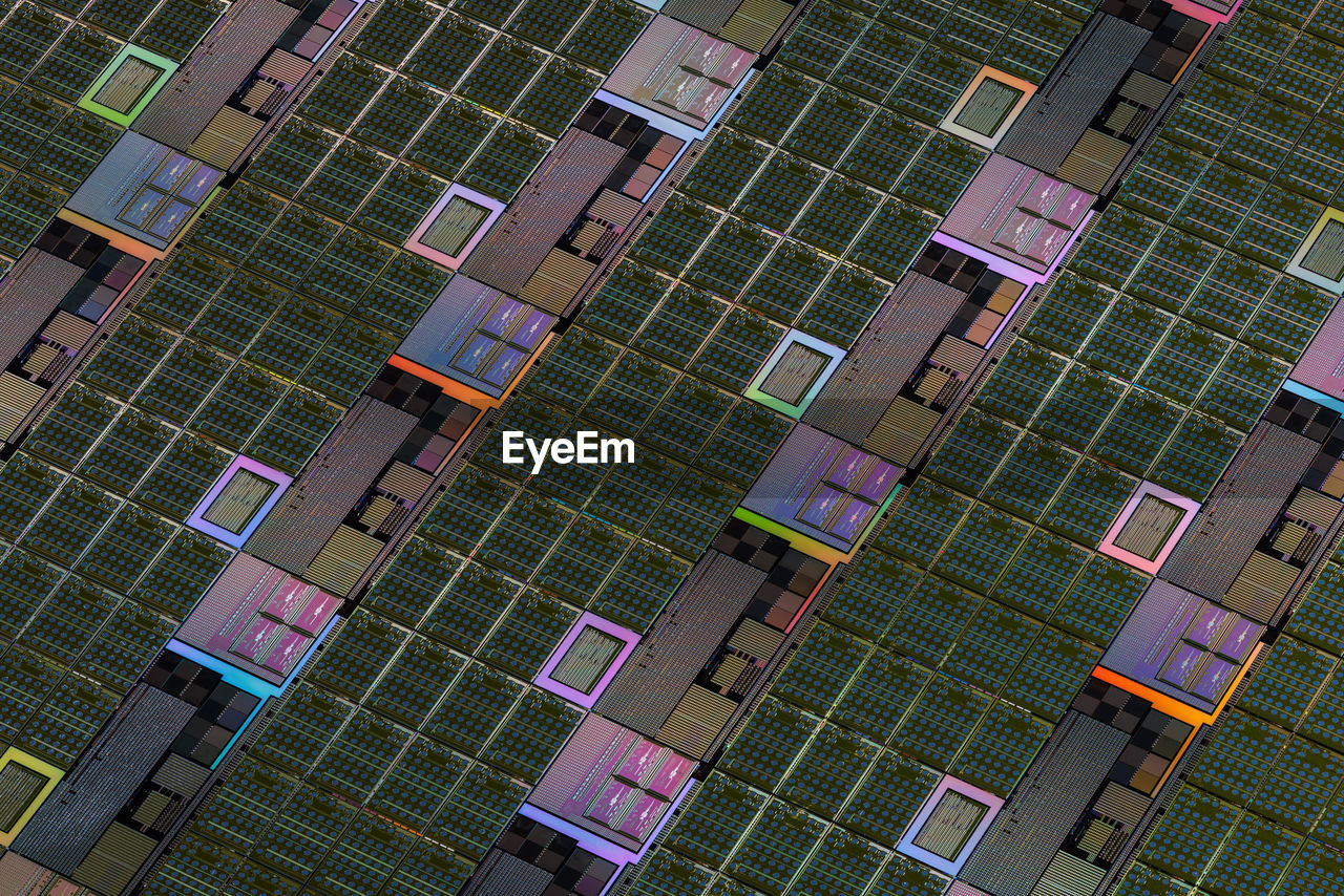 Silicon wafer with microchips used in electronics for the fabrication of integrated circuits. 