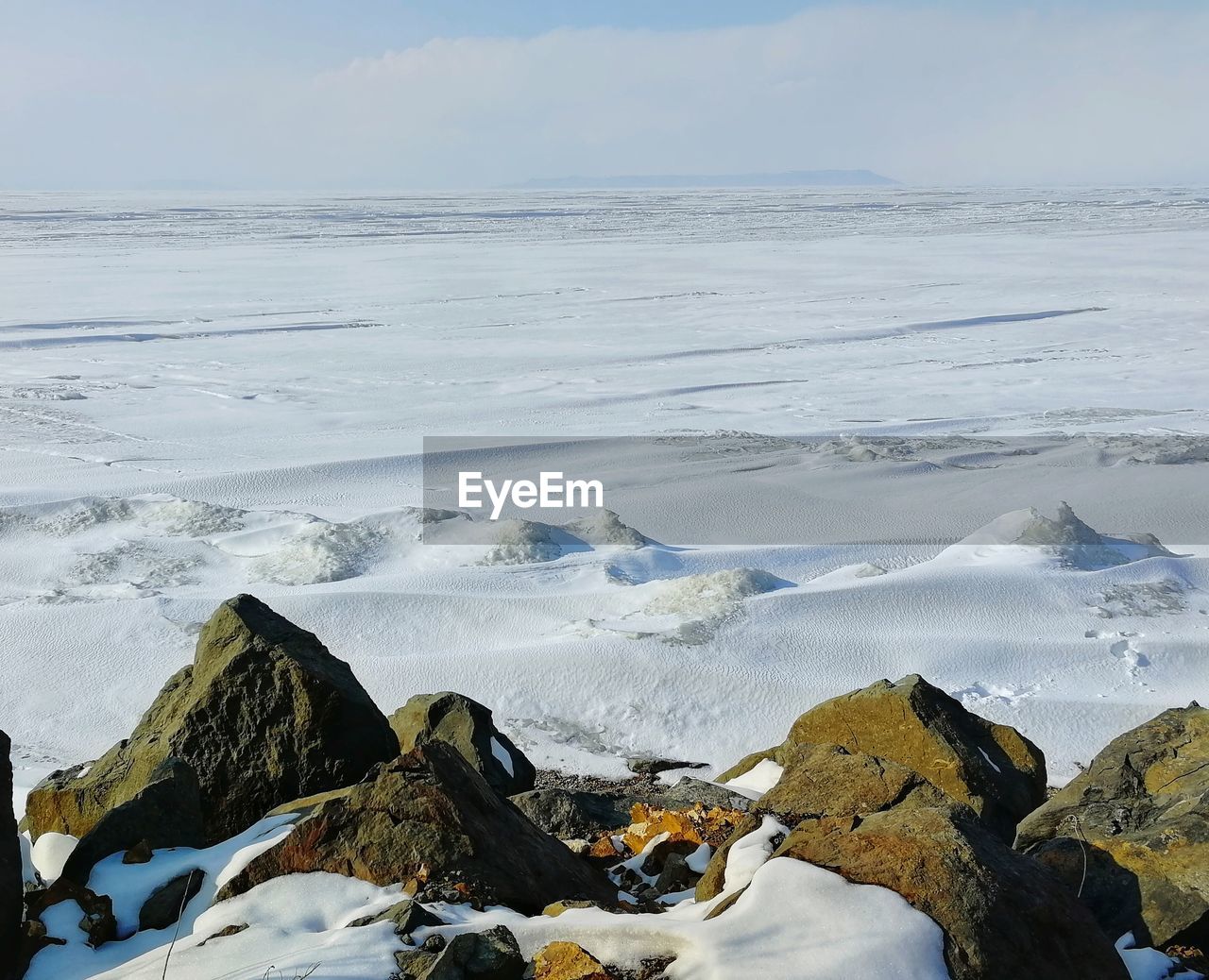 scenic view of sea against sky during winter