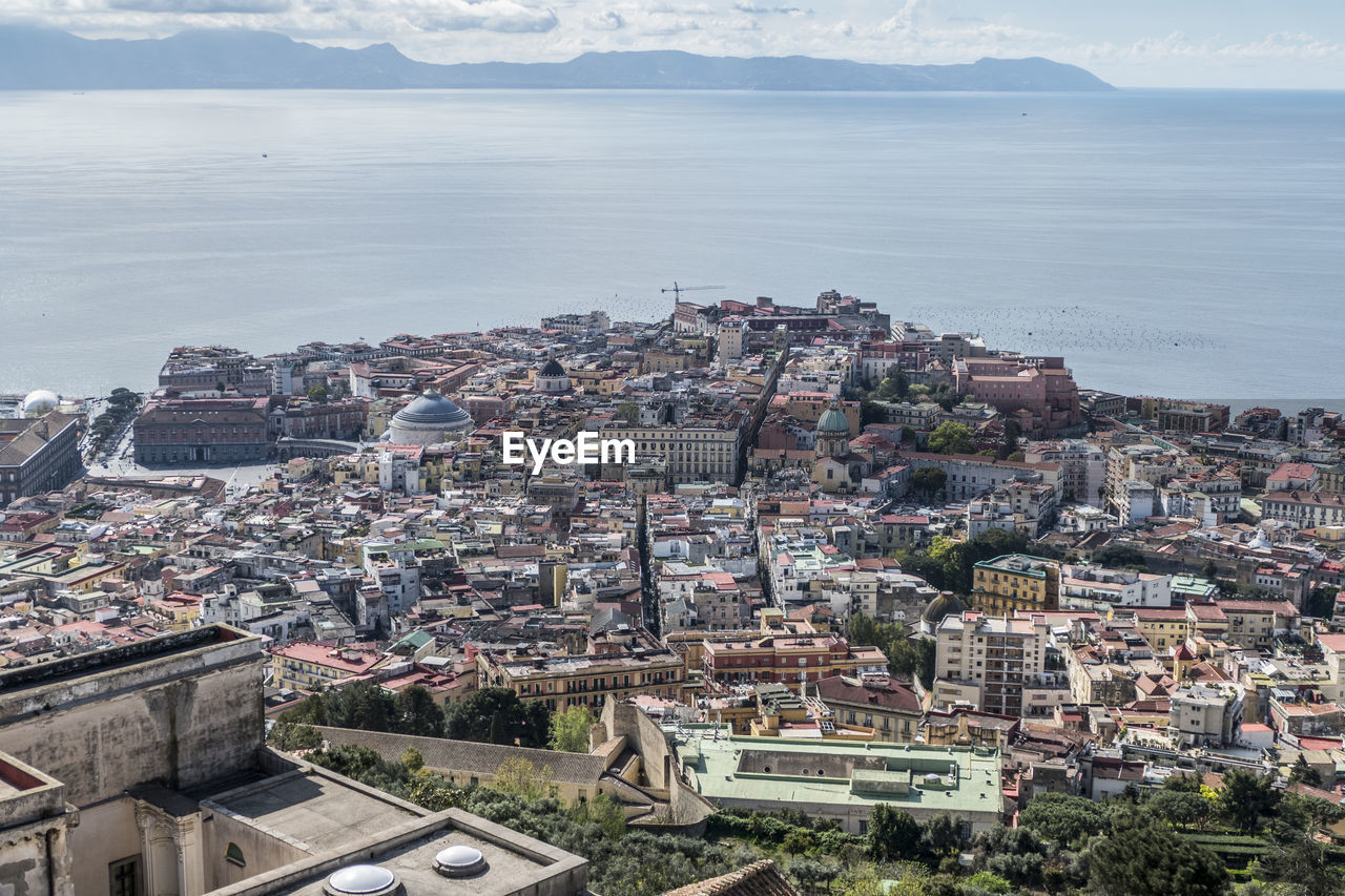 Aerial view of naples with capri in background