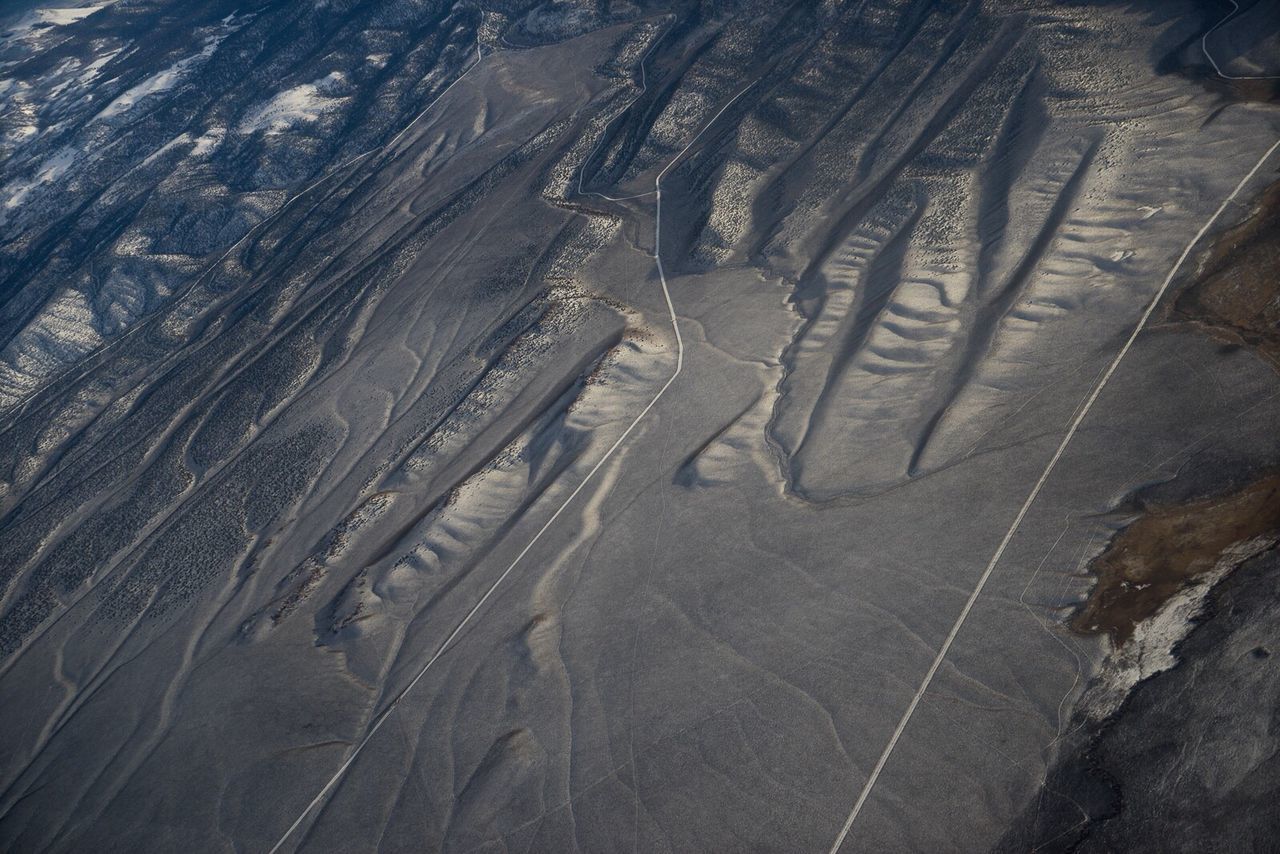 High angle view of snow covered landscape