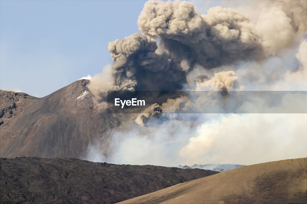Smoke emitting from volcano