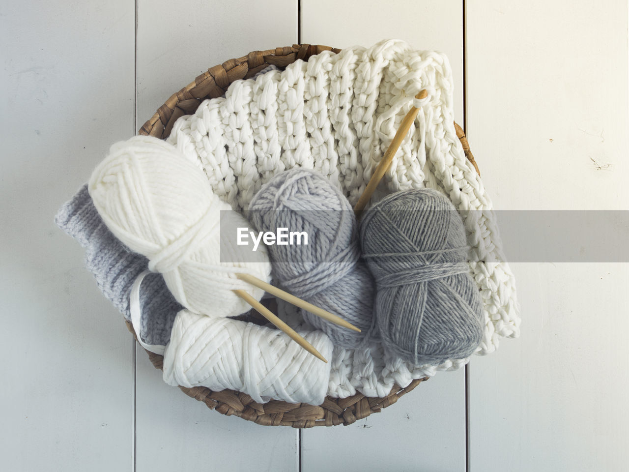 High angle view of woolen knitted sweater on table