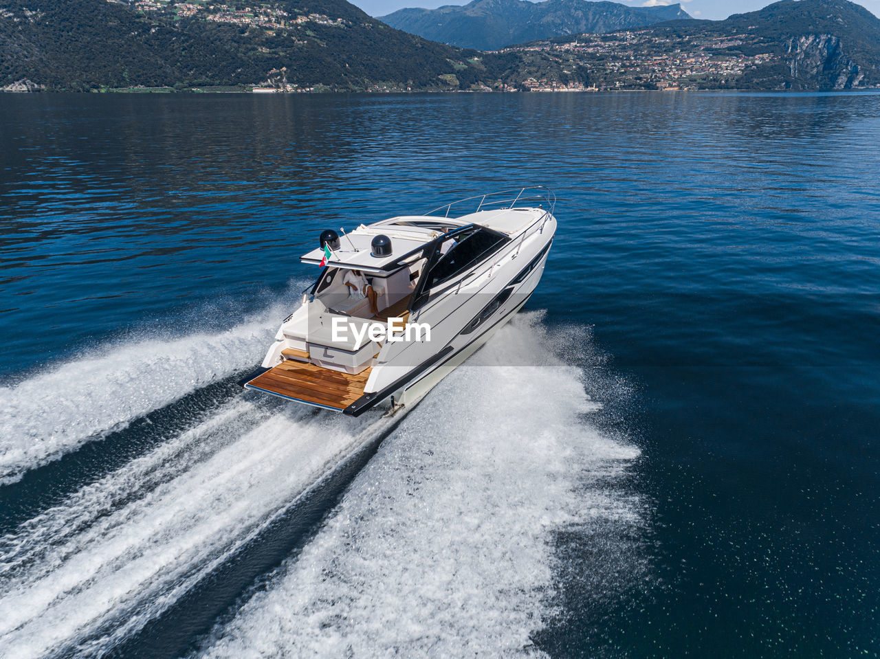 High angle view of speedboat in sea