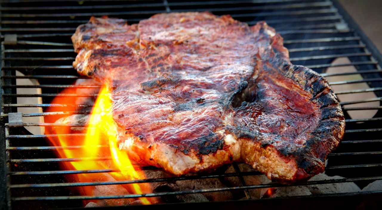 Detail shot of meat on grill