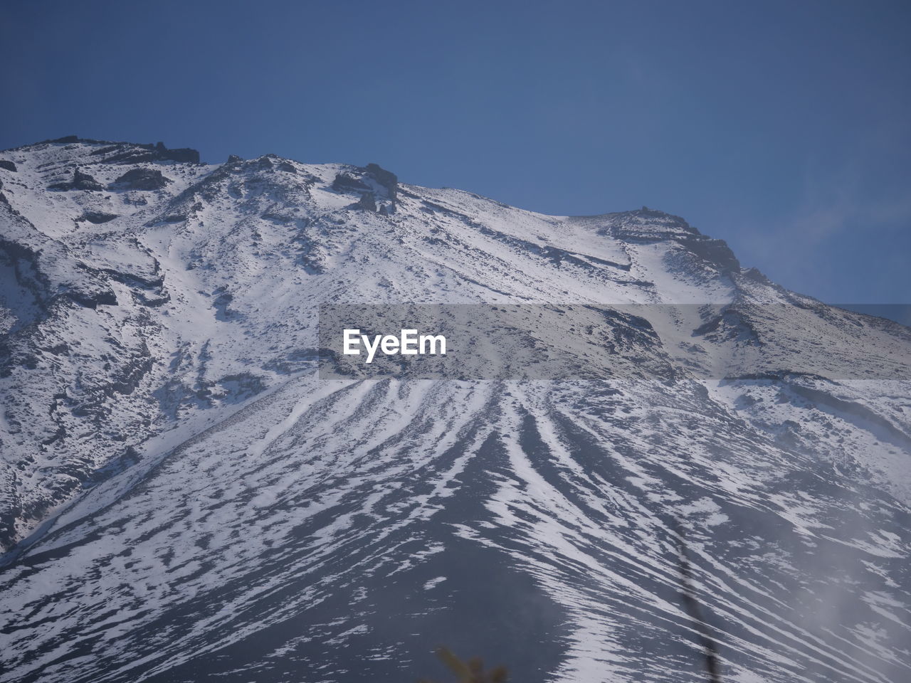Scenic view of snowcapped mountains against clear sky