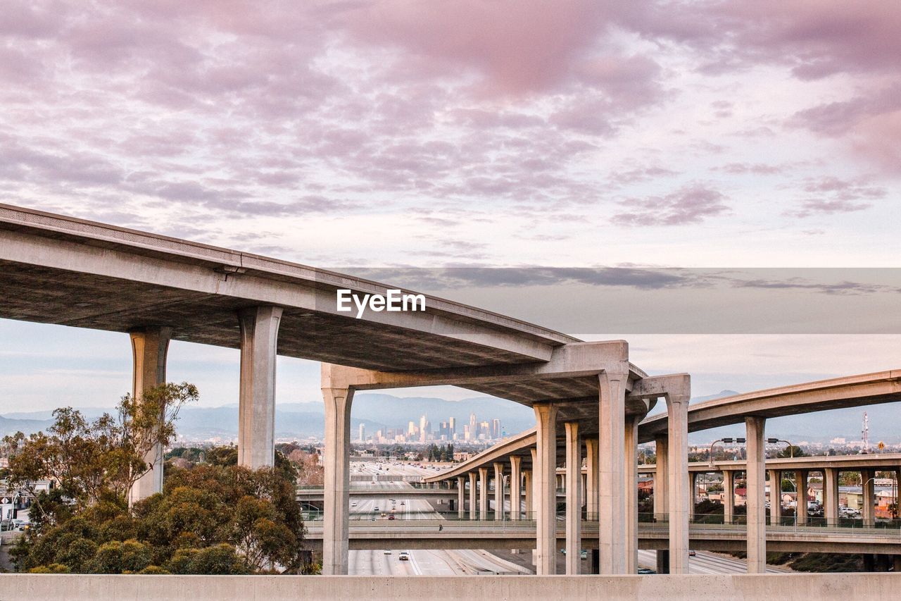 Bridge against sky in city
