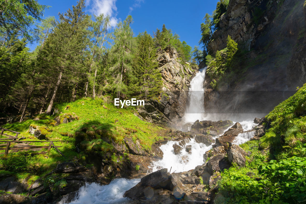 SCENIC VIEW OF WATERFALL AGAINST TREES