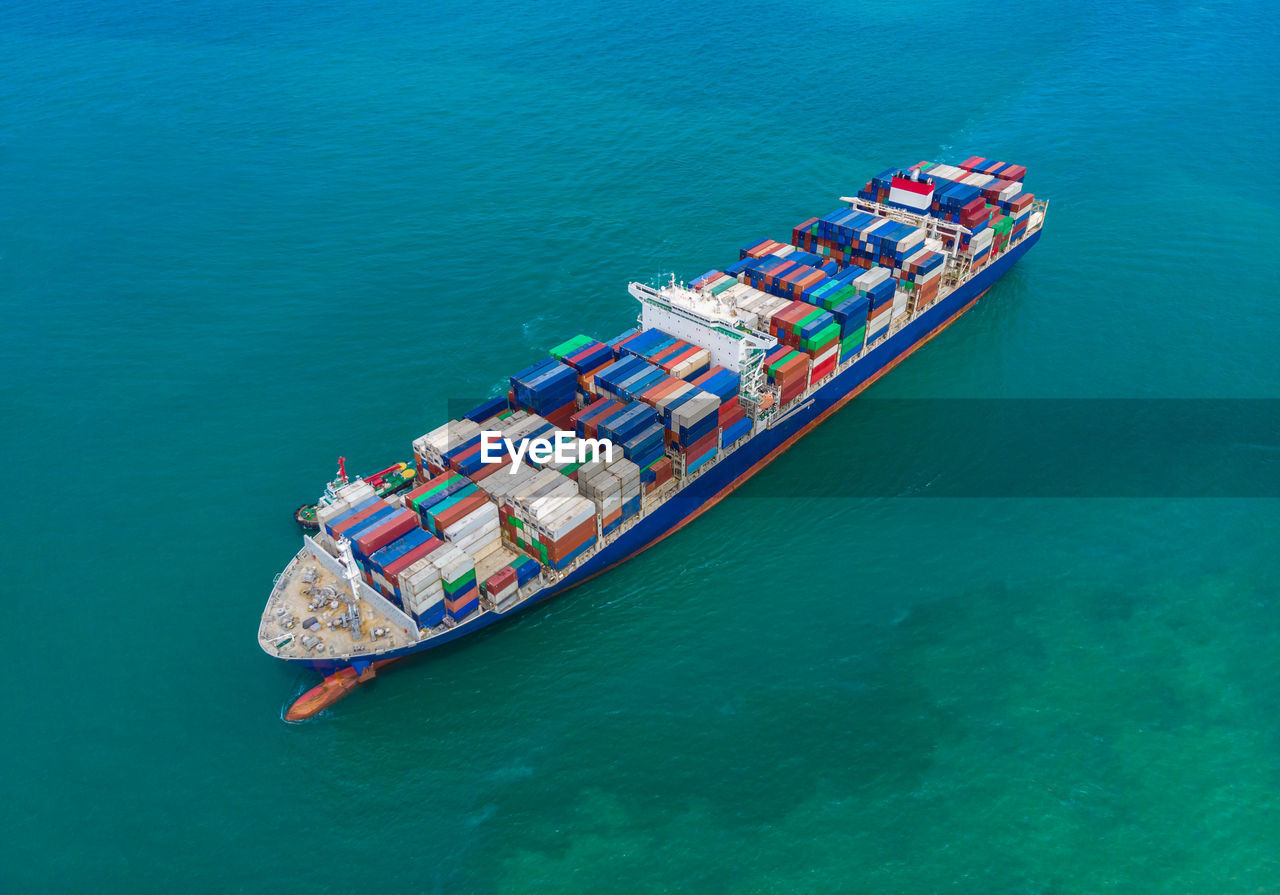 High angle view of shipping containers cargo logistics international by sea 
