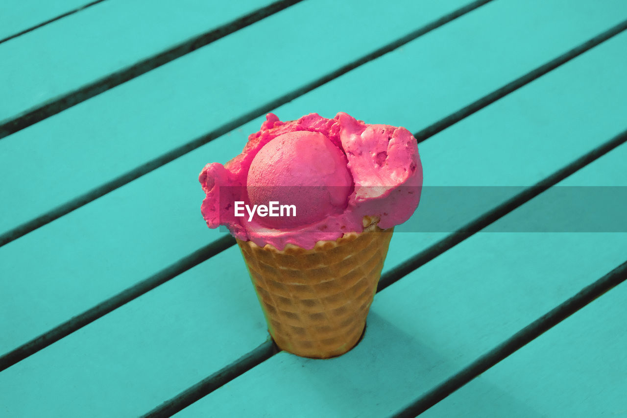 High angle view of ice cream on table