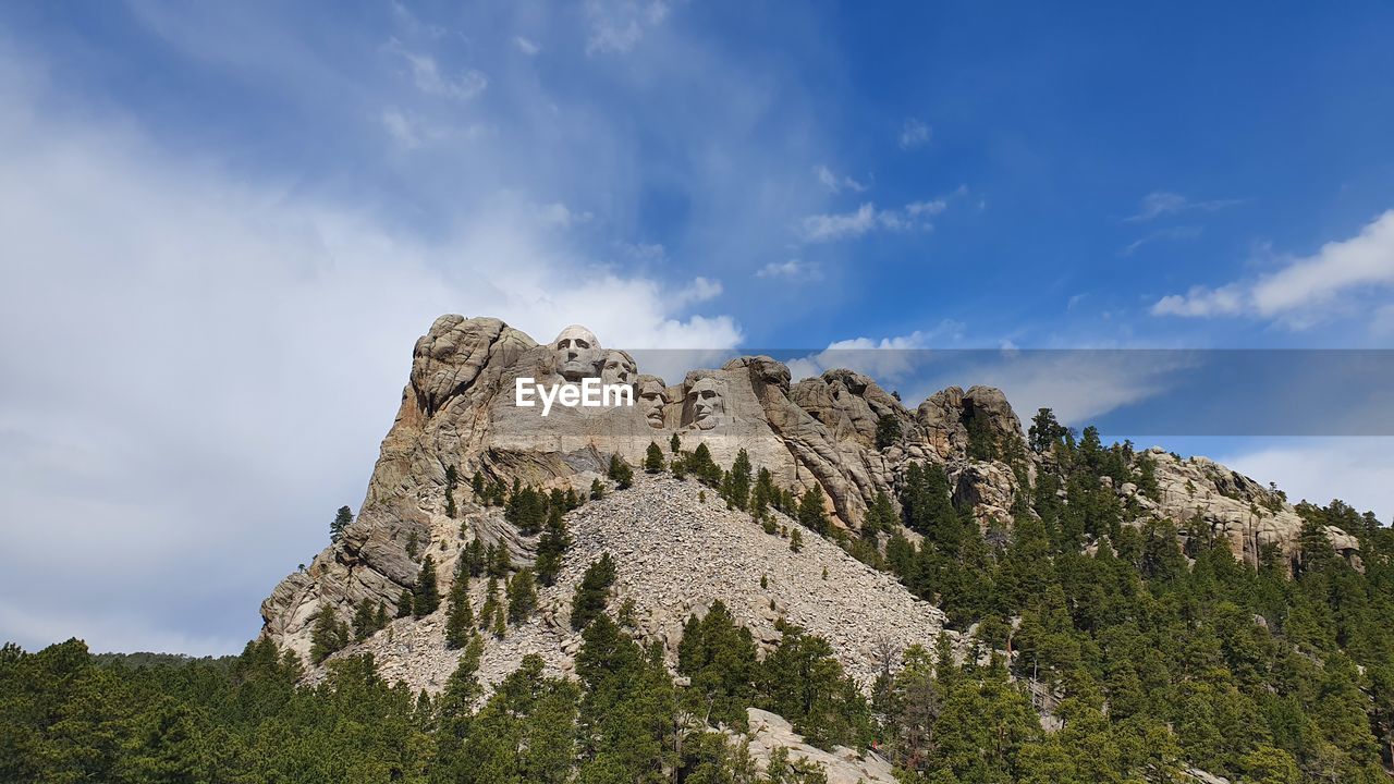 Low angle view of rocks against sky, mount rushmore