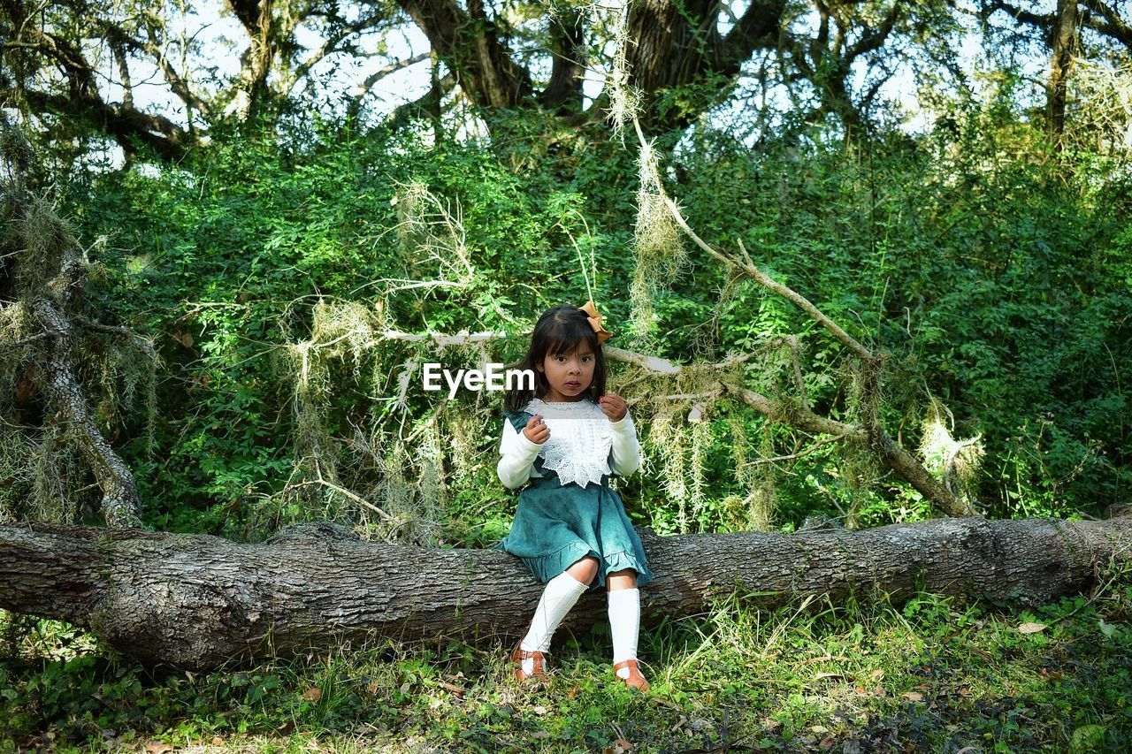 Full length portrait of girl in forest