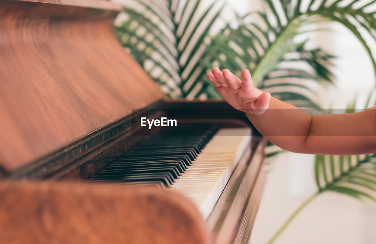 cropped hands of woman playing piano