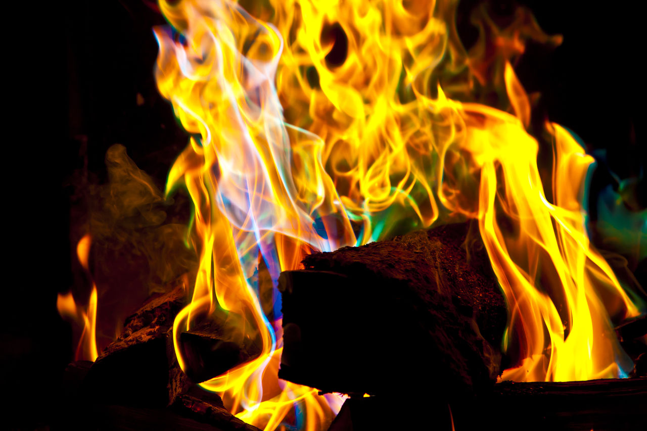 CLOSE-UP OF FIRE IN THE NIGHT