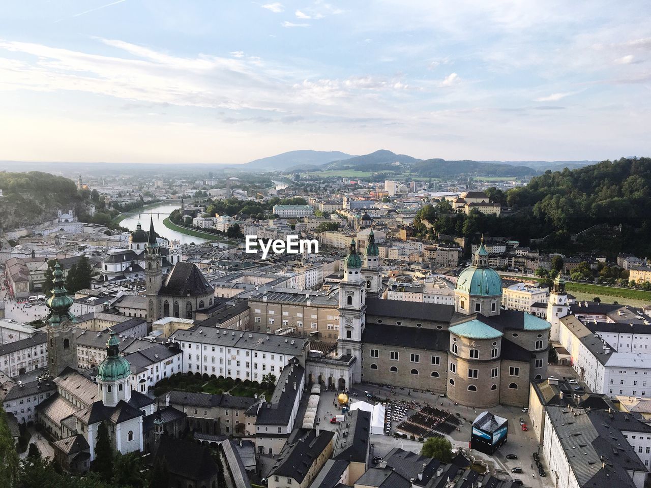 High angle view of cityscape against sky