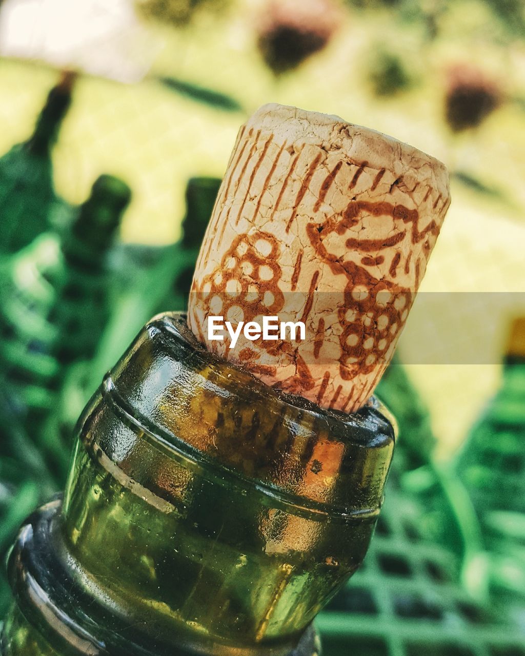 Close-up of cork on wine bottle