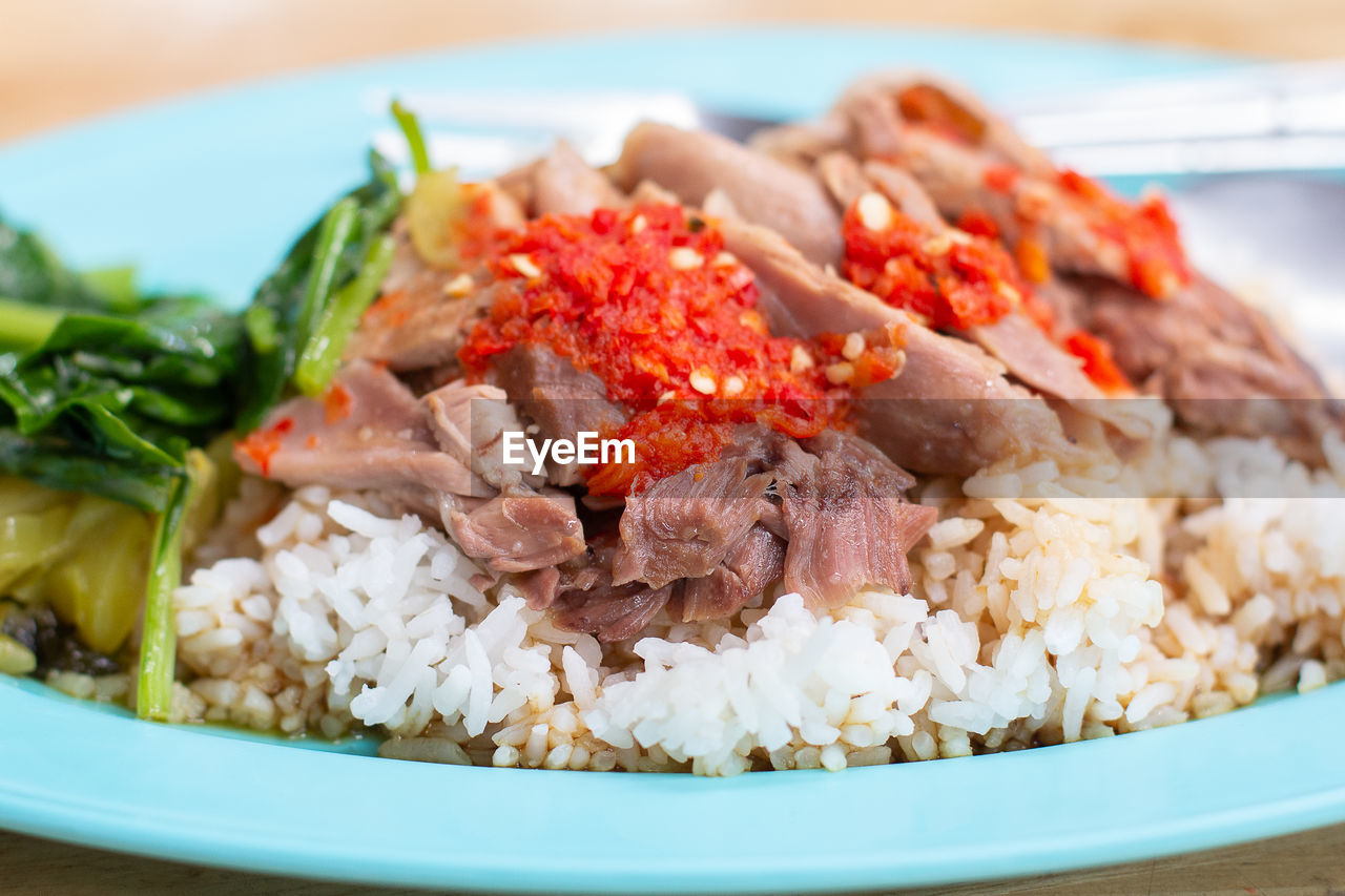 food and drink, food, healthy eating, vegetable, meat, plate, wellbeing, meal, rice - food staple, freshness, dish, asian food, no people, dinner, cuisine, close-up, seafood, indoors, rice, thai food, produce, spice, crockery, steamed rice, animal, chicken