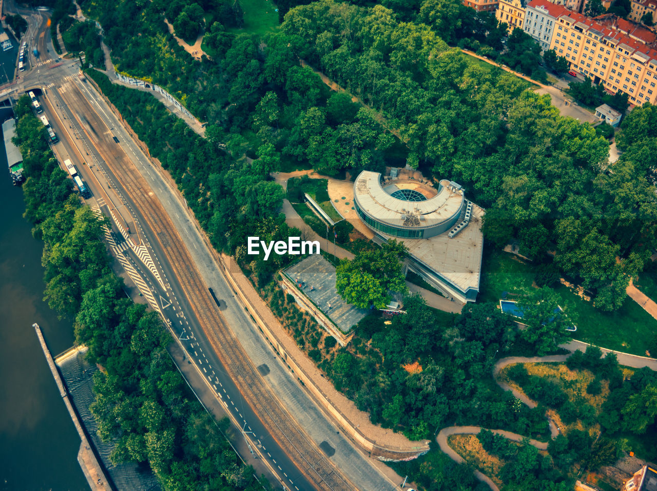 Aerial view of havas building in prague expo 58