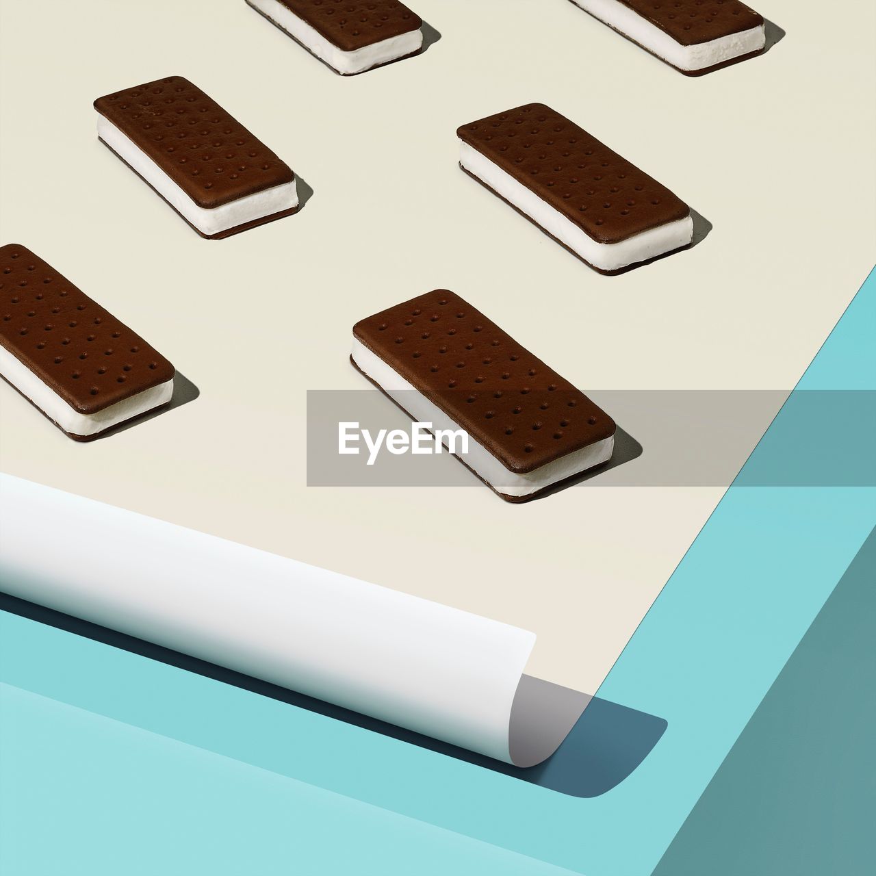 Close up of ice cream sandwiches on sheet of paper