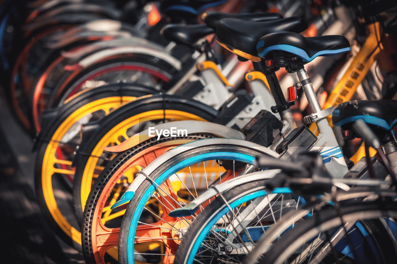 Bicycles parked in row