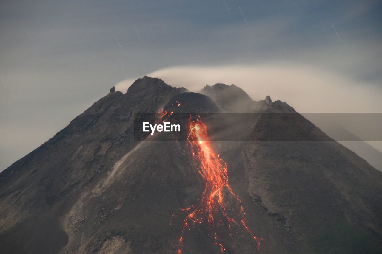 The night scape of the eruption of mount merapi
