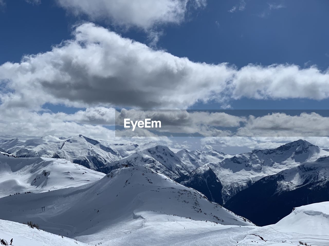 Scenic view of snowcapped mountains against sky at whistler blackcomb mountain 