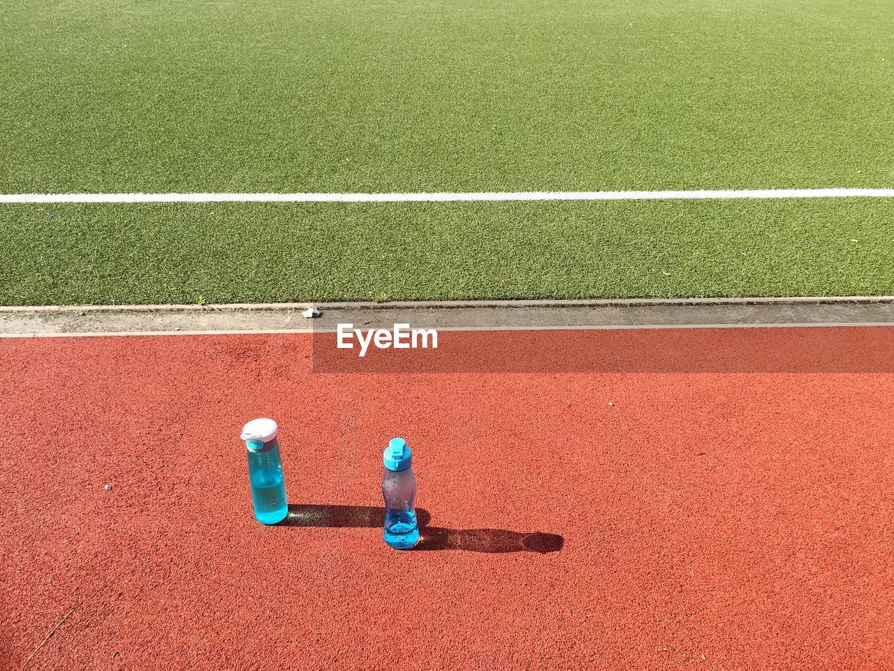 Water bottles on soccer field