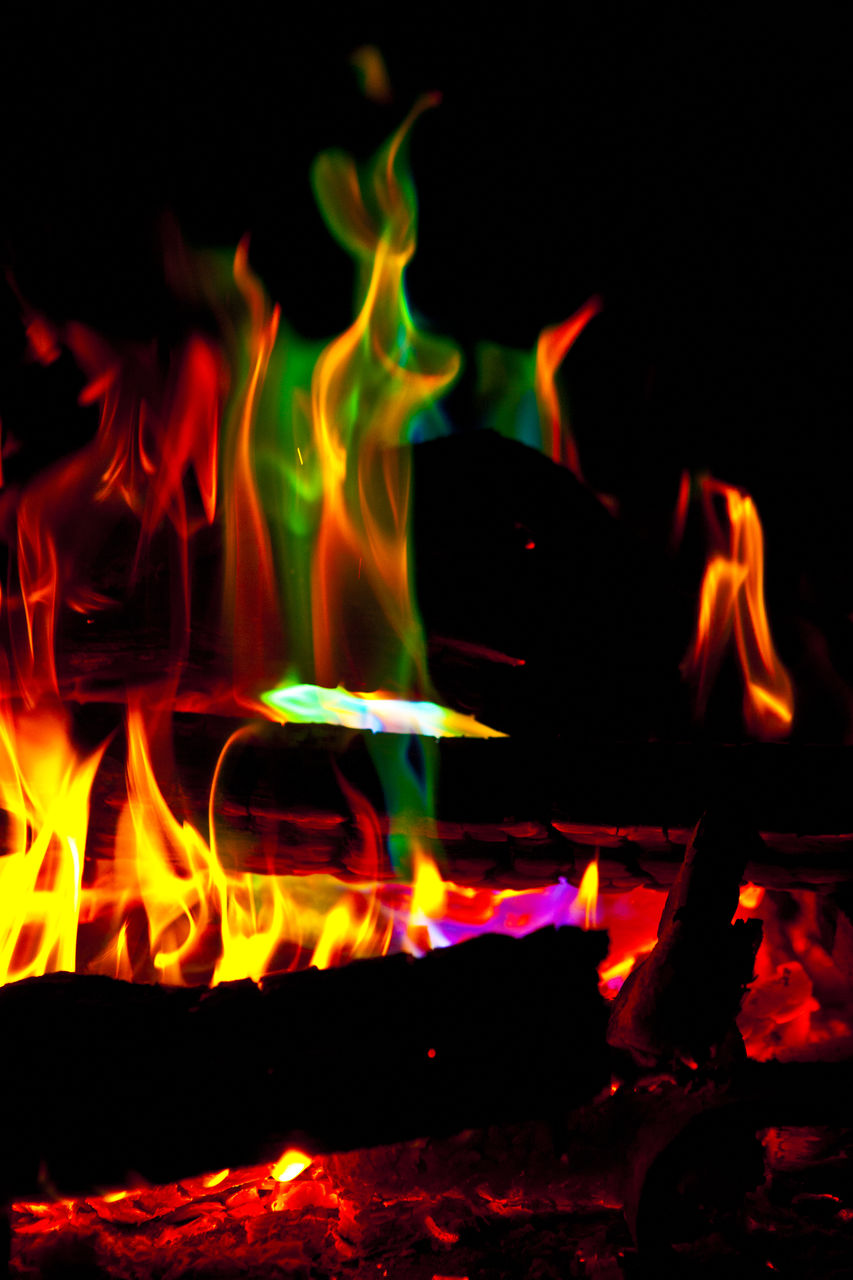 CLOSE-UP OF FIRE IN THE NIGHT