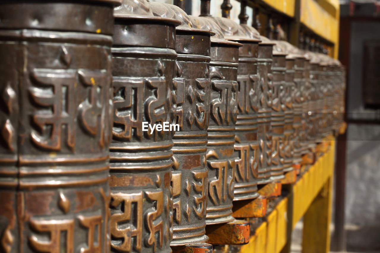 Prayer wheels at temple