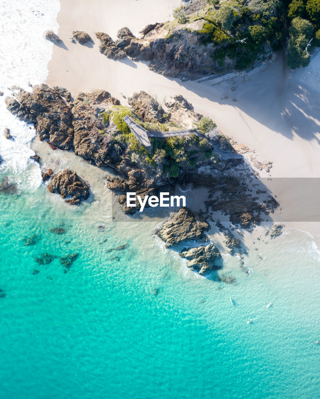 High angle view of rocks on beach
