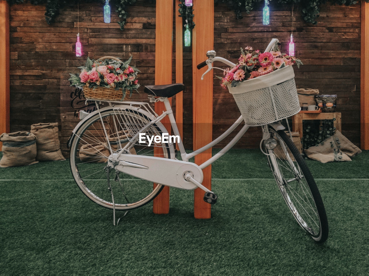 Bicycle parked in basket