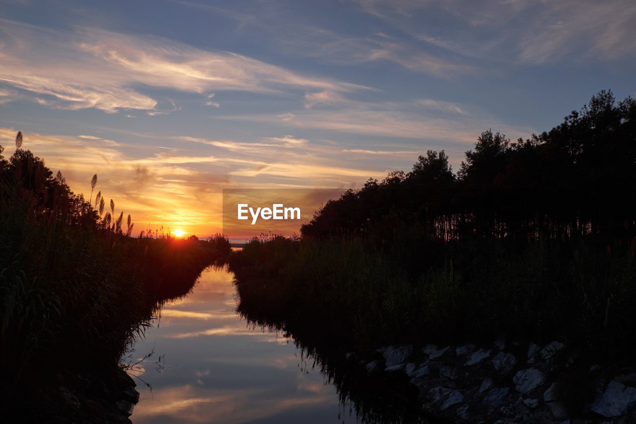 SCENIC VIEW OF LANDSCAPE AGAINST SKY AT SUNSET
