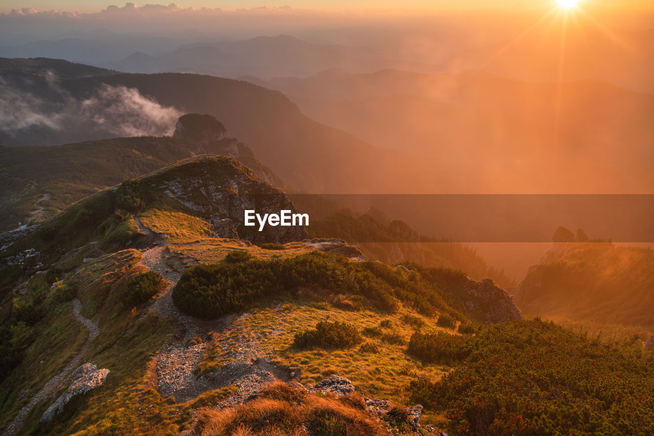 Morning landscapes from ceahlau mountain, romania.