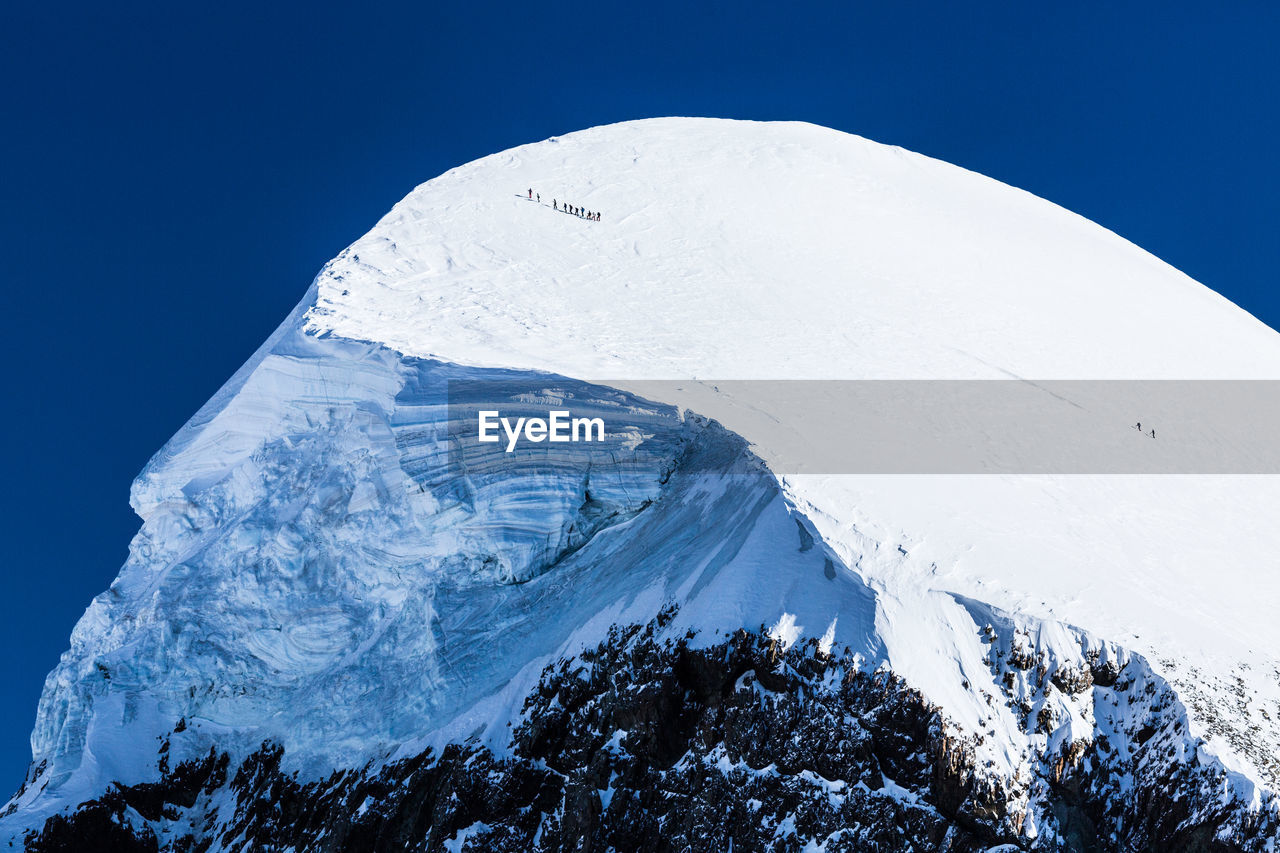 Scenic view of snowcapped mountains against clear blue sky. view from klein matterhorn, zermatt