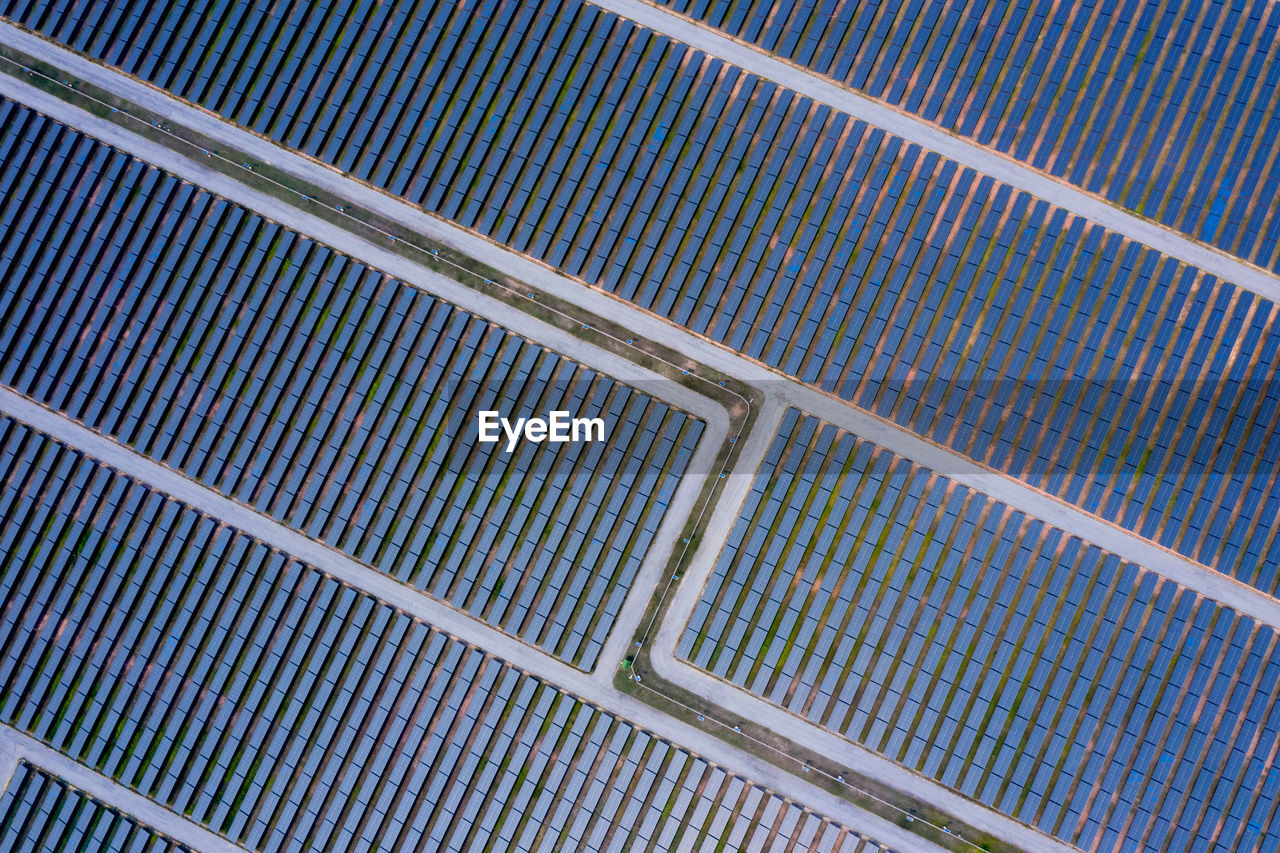 Aerial view of solar panels from drone camera in thailand
