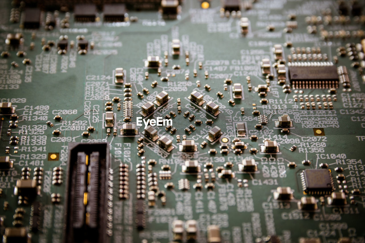 Electronic devices and accessories on electronic board.