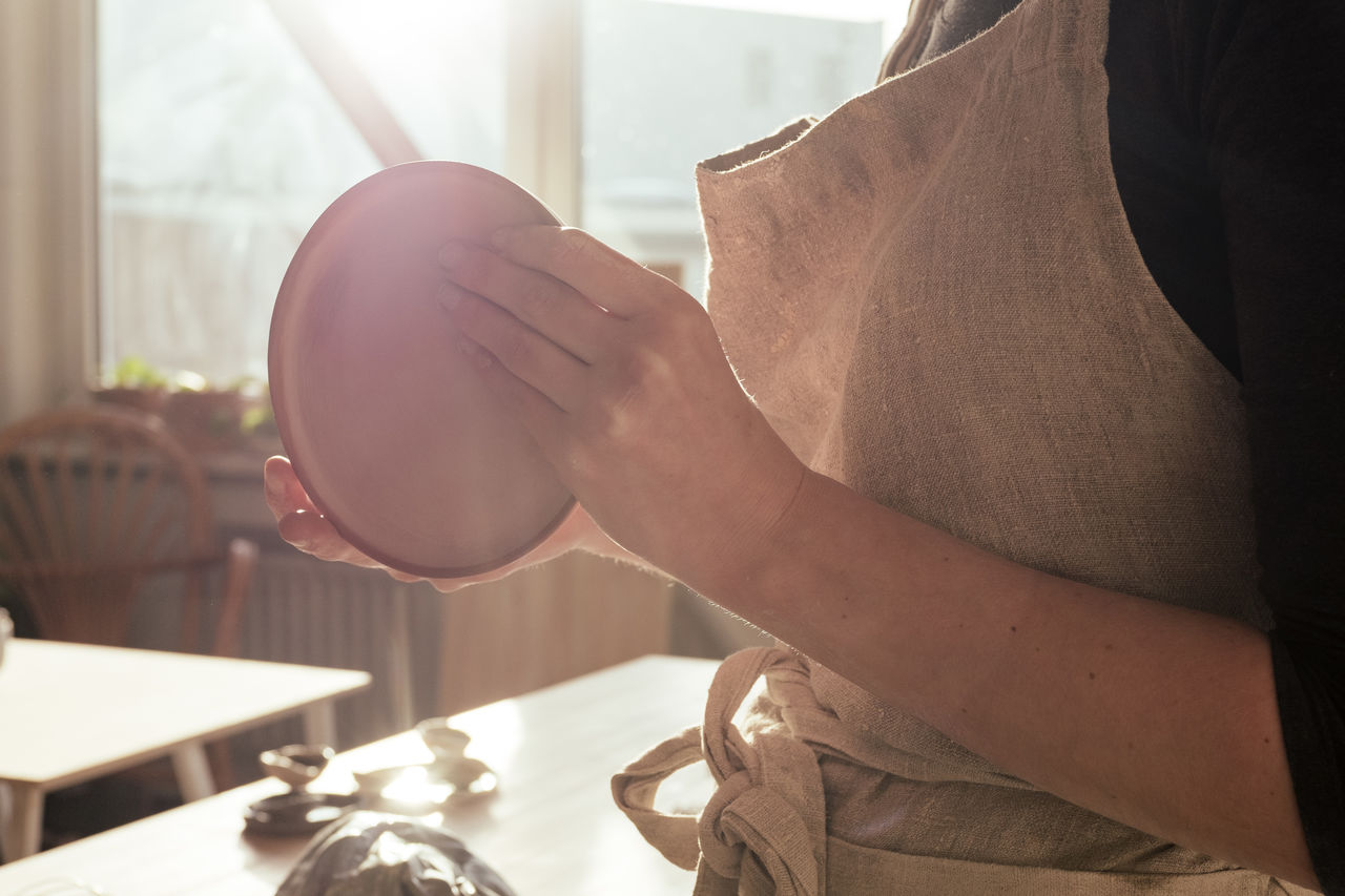 Midsection of woman holding plate in kitchen at home